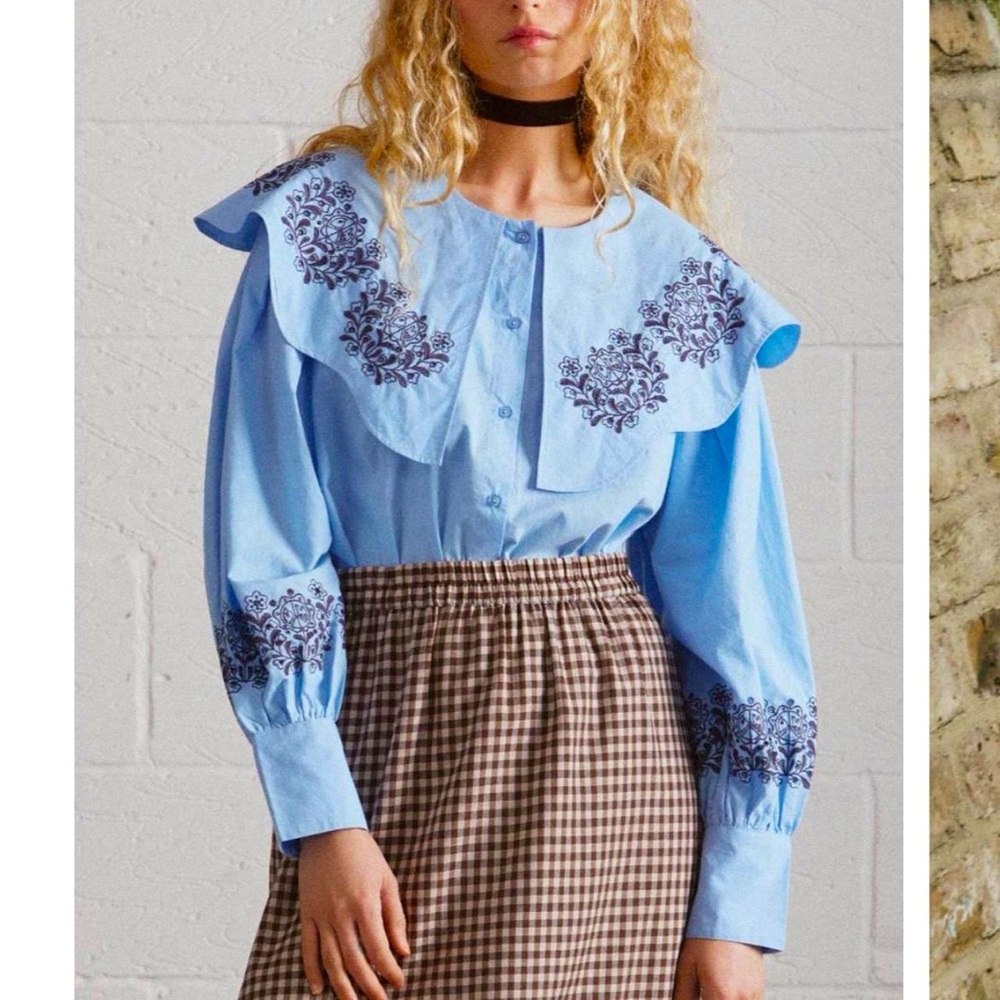 SOLD on Depop//NWT Damson Madder Romeo Embroidered Blouse Blue